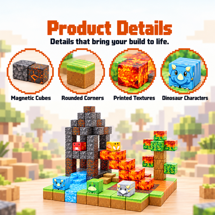 Magnetic Building Blocks Dinosaur & Lava World – 80-Piece Cube Set (25C-62)