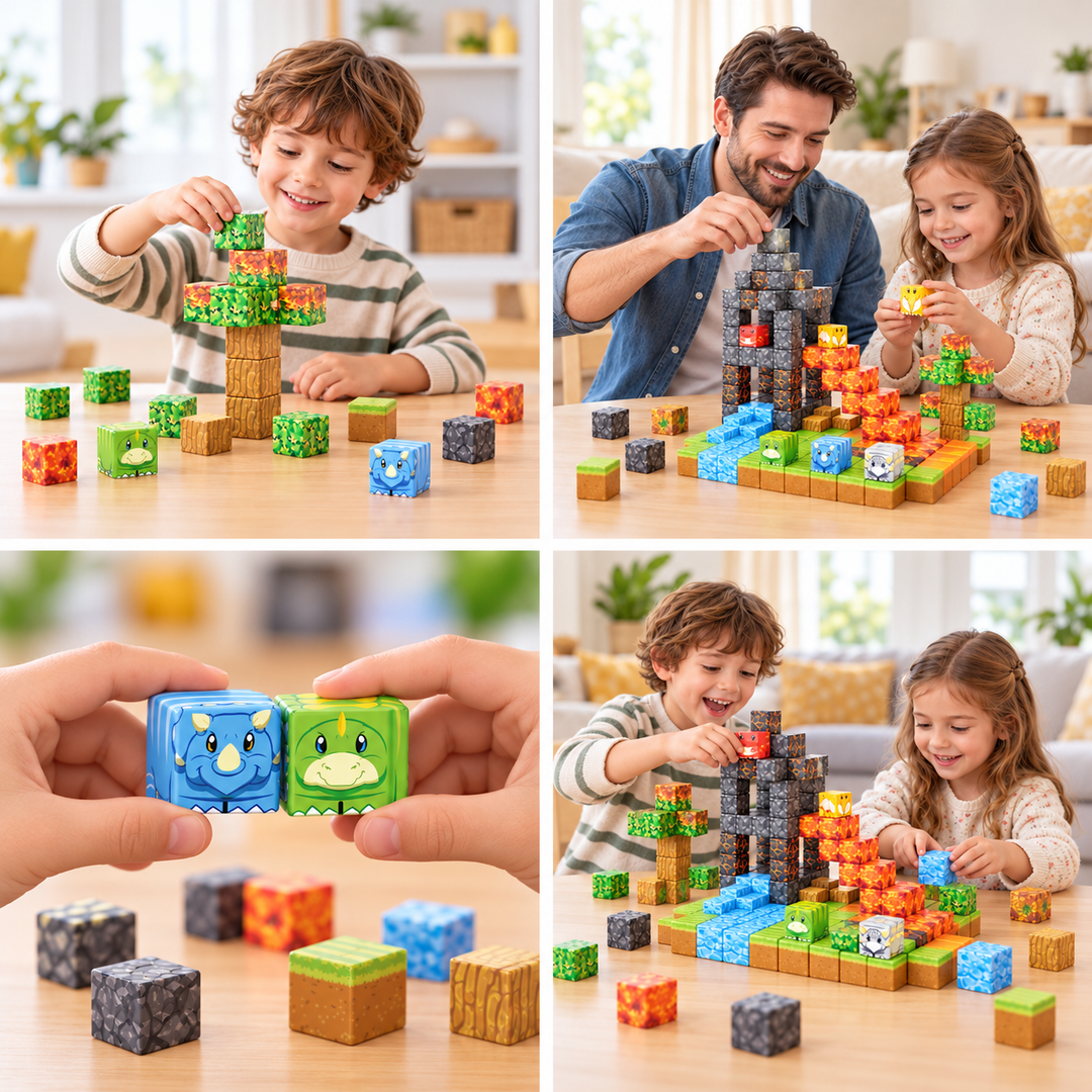 Magnetic Building Blocks Dinosaur & Lava World – 80-Piece Cube Set (25C-62)
