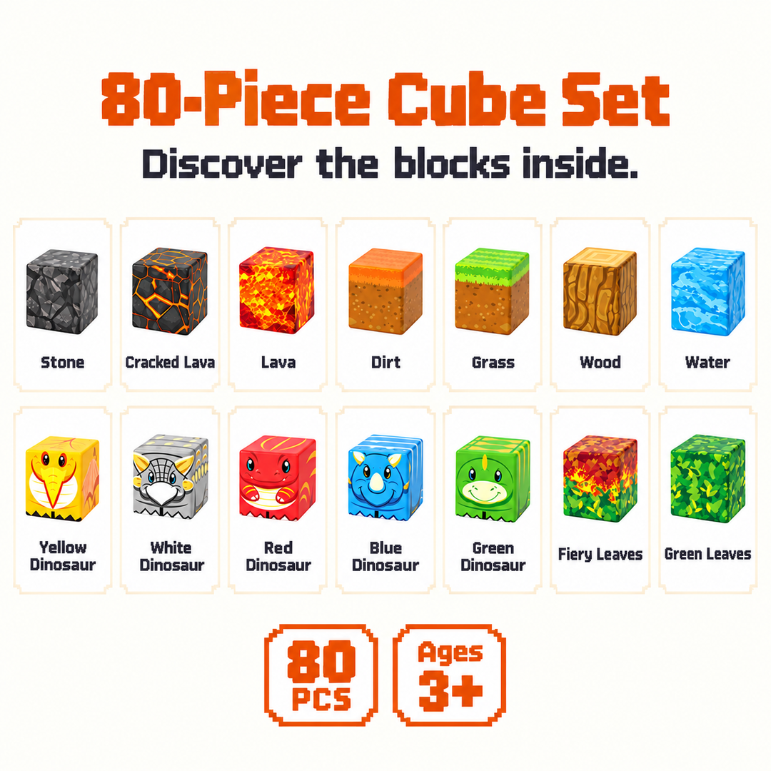 Magnetic Building Blocks Dinosaur & Lava World – 80-Piece Cube Set (25C-62)