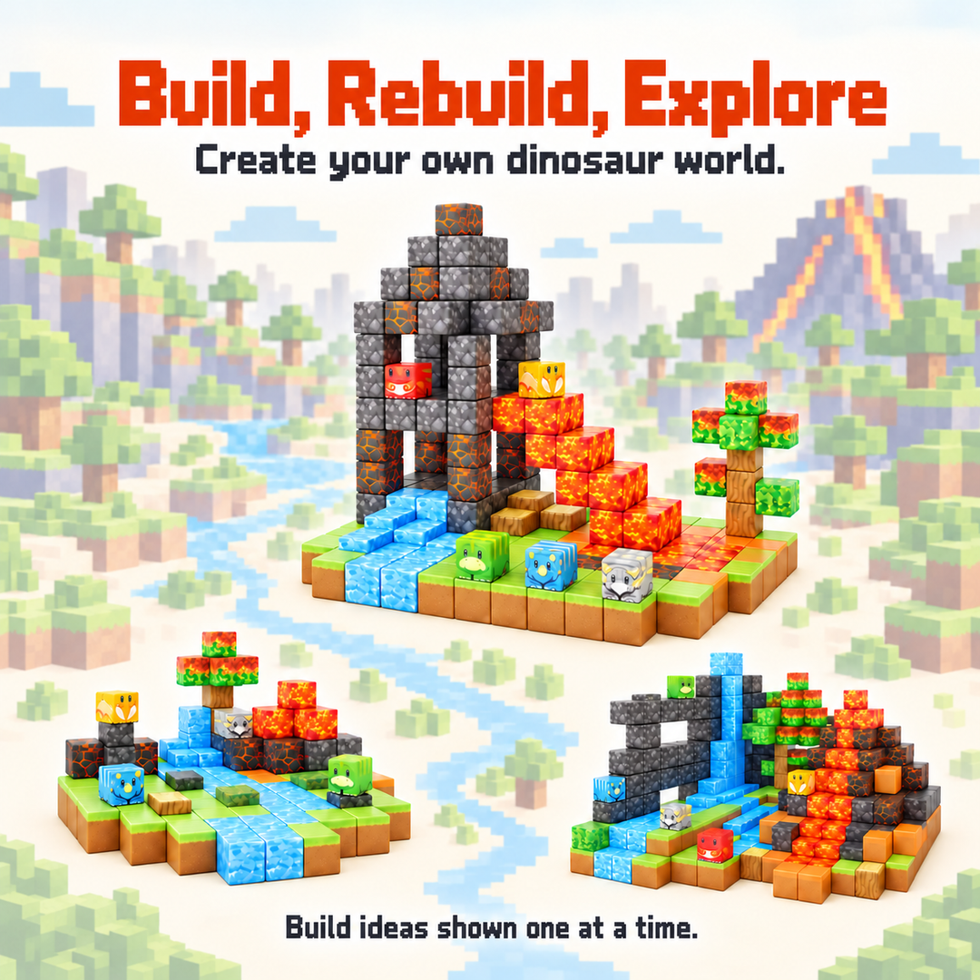 Magnetic Building Blocks Dinosaur & Lava World – 80-Piece Cube Set (25C-62)