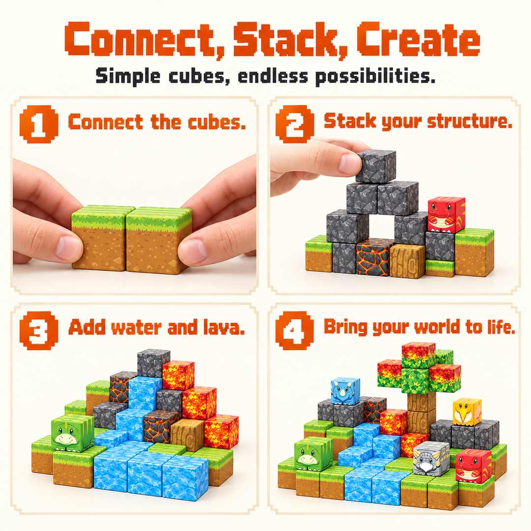 Magnetic Building Blocks Dinosaur & Lava World – 80-Piece Cube Set (25C-62)