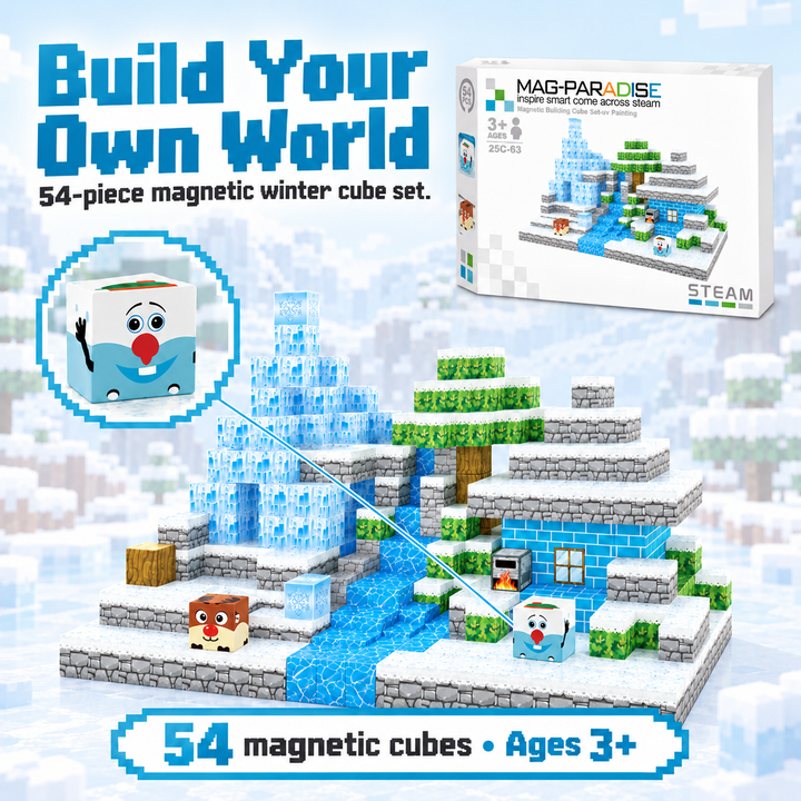 Magnetic Building Blocks Winter Ice Castle – 54-Piece Cube Set (25C-63)