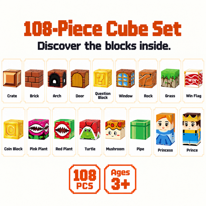 Magnetic Building Blocks Castle Adventure – 108-Piece Cube Set (25C-66)