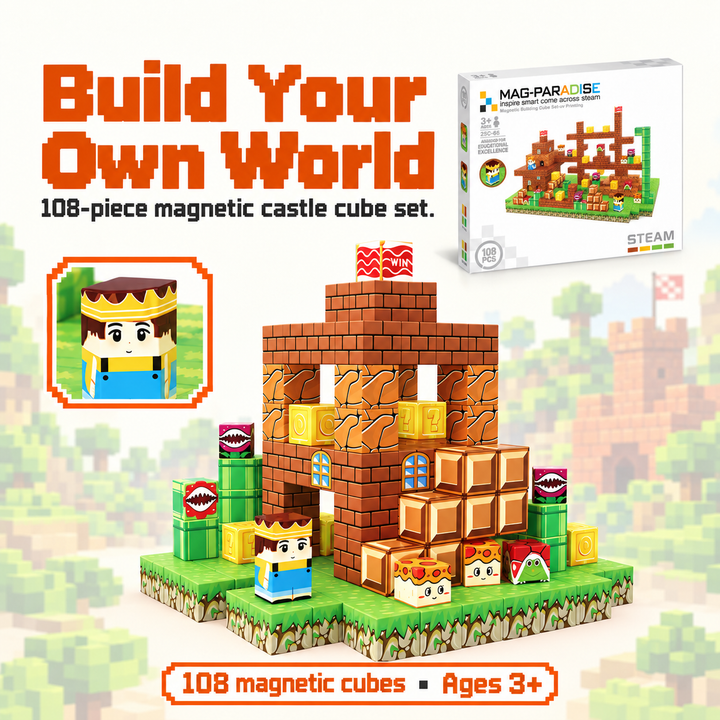 Magnetic Building Blocks Castle Adventure – 108-Piece Cube Set (25C-66)