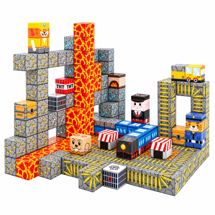 Magnetic Building Blocks Mining & Railway – 84-Piece Cube Set (25C-68)