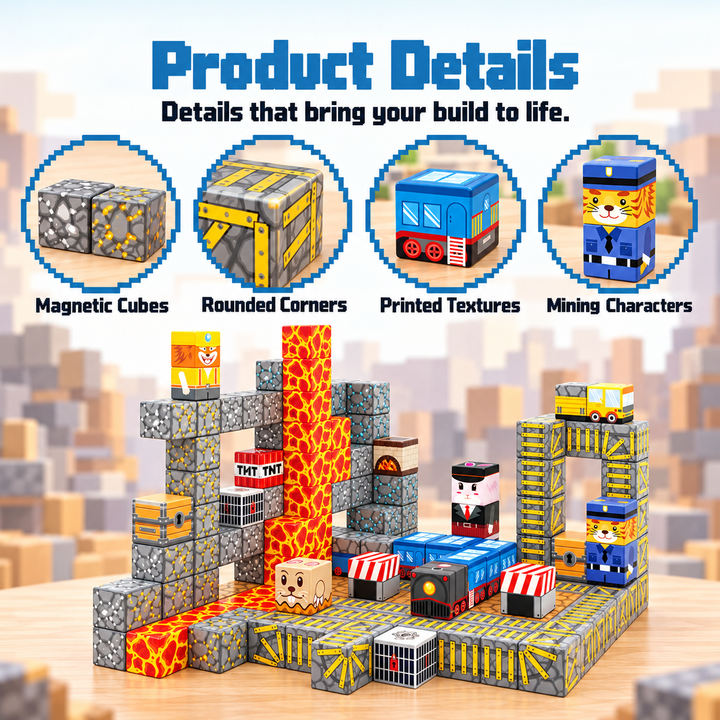 Magnetic Building Blocks Mining & Railway – 84-Piece Cube Set (25C-68)
