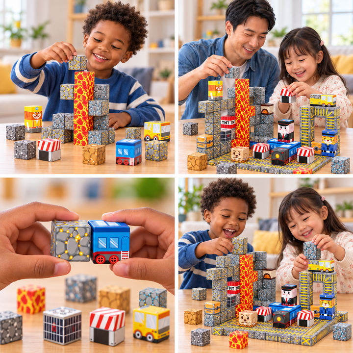 Magnetic Building Blocks Mining & Railway – 84-Piece Cube Set (25C-68)