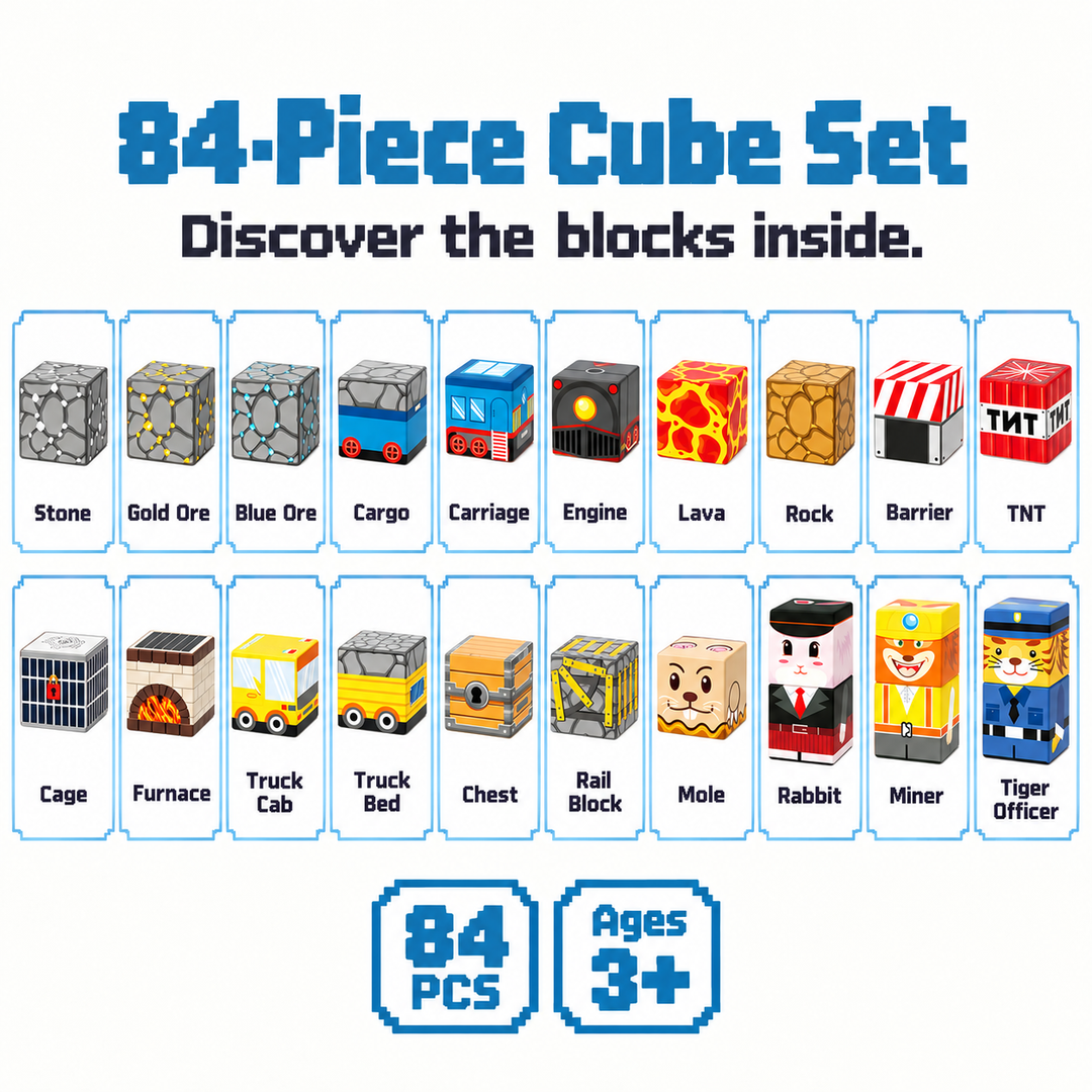 Magnetic Building Blocks Mining & Railway – 84-Piece Cube Set (25C-68)