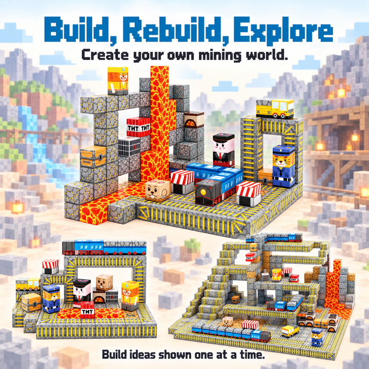 Magnetic Building Blocks Mining & Railway – 84-Piece Cube Set (25C-68)