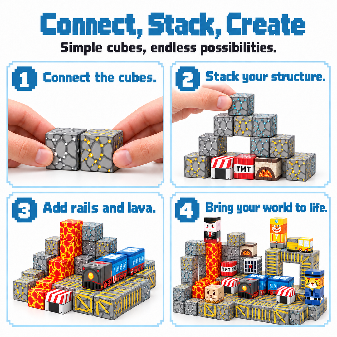 Magnetic Building Blocks Mining & Railway – 84-Piece Cube Set (25C-68)