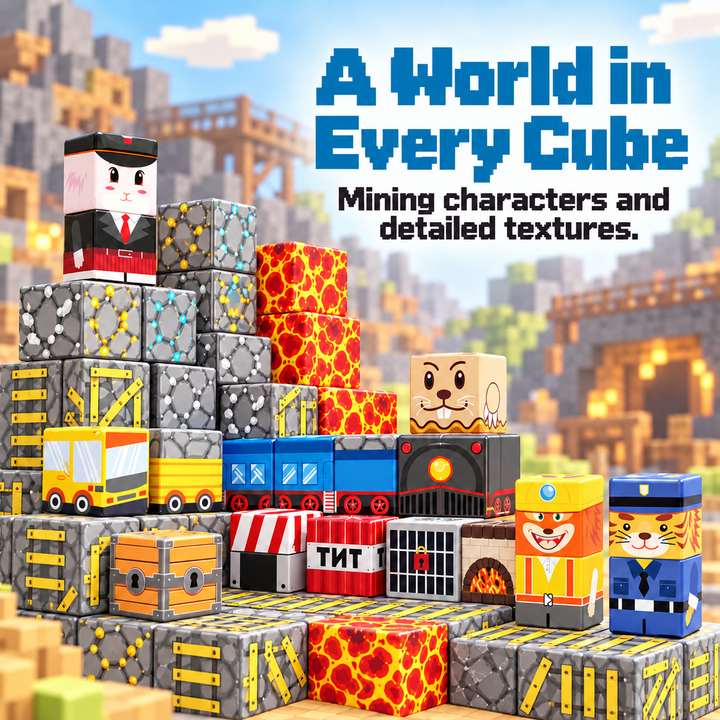 Magnetic Building Blocks Mining & Railway – 84-Piece Cube Set (25C-68)