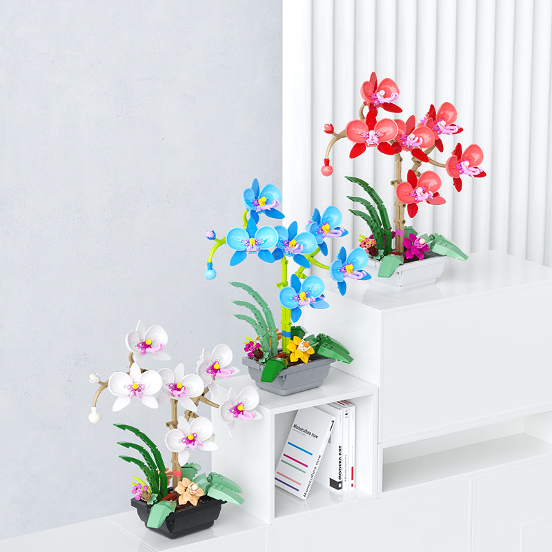 Butterfly Orchid Building Blocks Toys Flowers Potted Plant Puzzle Bricks