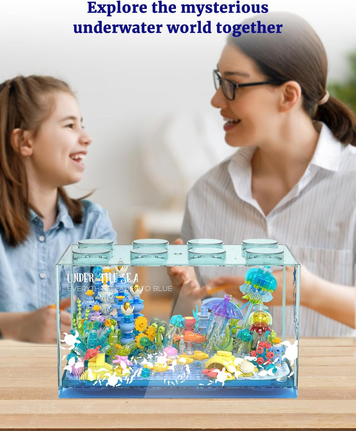 Fish Tank Aquarium Building Block Set with Light Ocean Under the Sea Brick Kit Toys