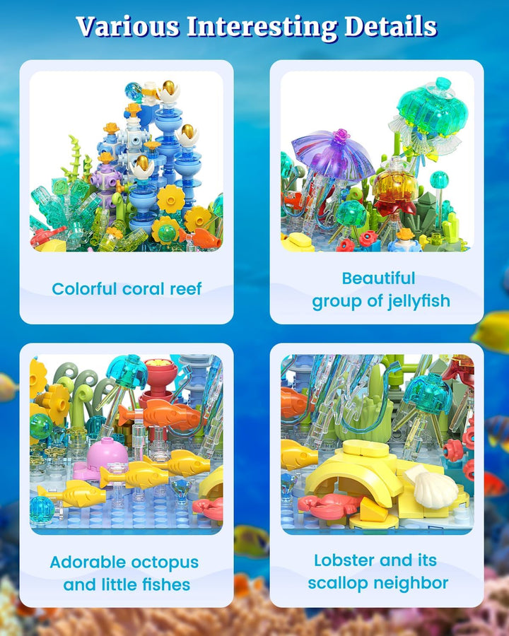 Fish Tank Aquarium Building Block Set with Light Ocean Under the Sea Brick Kit Toys