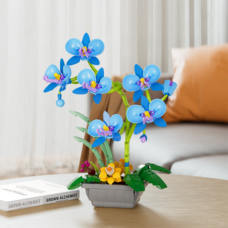 Butterfly Orchid Building Blocks Toys Flowers Potted Plant Puzzle Bricks