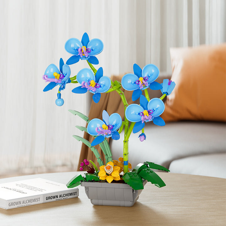 Butterfly Orchid Building Blocks Toys Flowers Potted Plant Puzzle Bricks