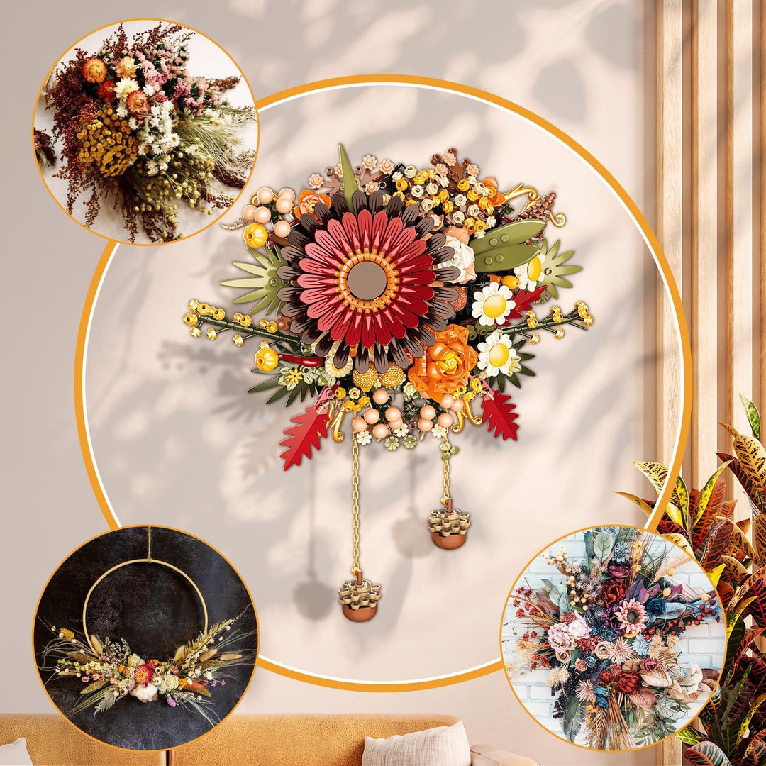 800 Pcs DIY Botanical Wall Hanging Flower Building Blocks Artificial Flowers Home Décor Perfect Gift Idea
