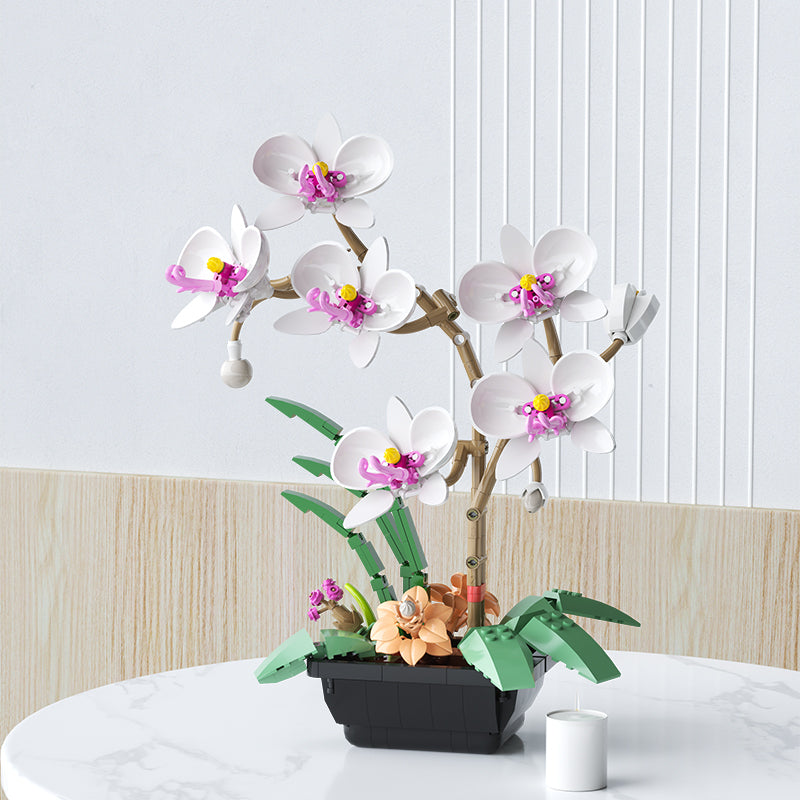 Butterfly Orchid Building Blocks Toys Flowers Potted Plant Puzzle Bricks