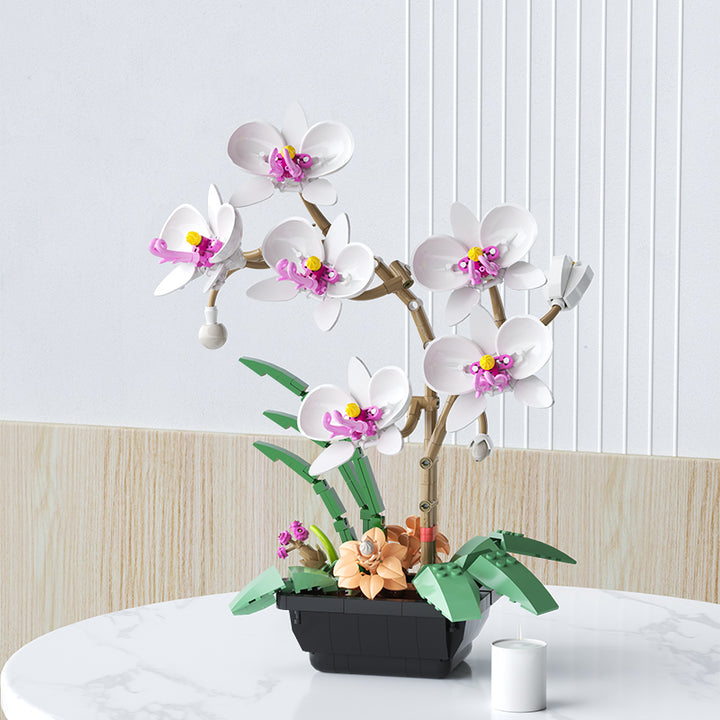 Butterfly Orchid Building Blocks Toys Flowers Potted Plant Puzzle Bricks