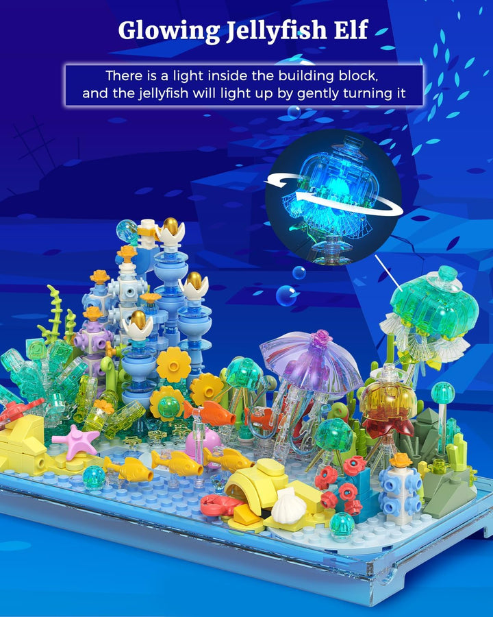 Fish Tank Aquarium Building Block Set with Light Ocean Under the Sea Brick Kit Toys