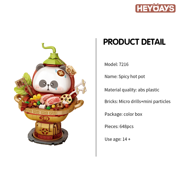 3D Kawaii Food Panda Mini Building Block Set, Gourmet Sichuan Hotpot & Claypot
