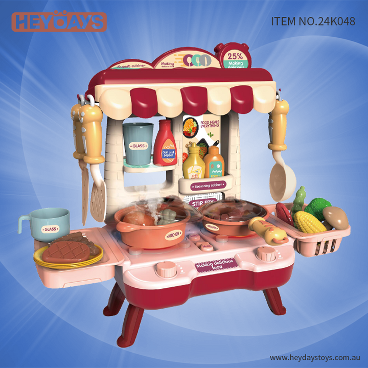 Pretend Play Toy Kitchen Set w/ Music & Light Cooking Stove w/ Spray Gift Kids
