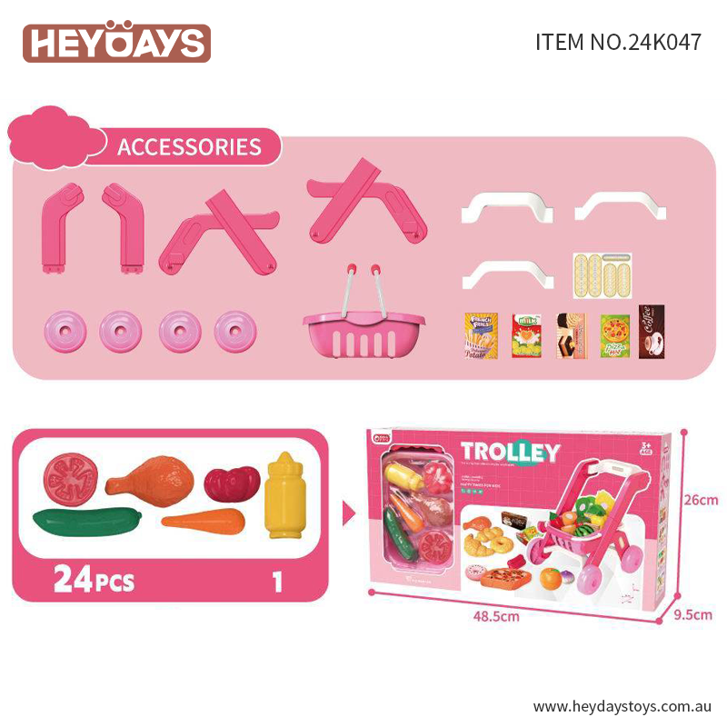 Pretend Play Toy Grocery Shopping Cart Trolley Play Set w/ Play Food Gift Kids