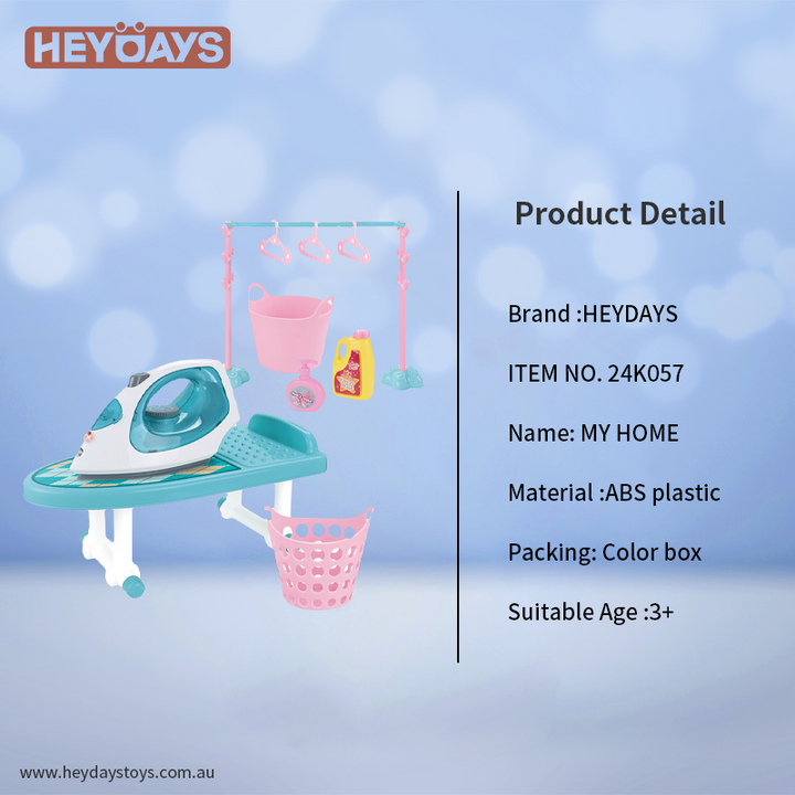 Pretend Play Laundry Playset Ironing Board & Iron Set Toy Gift Kids Boys Girls