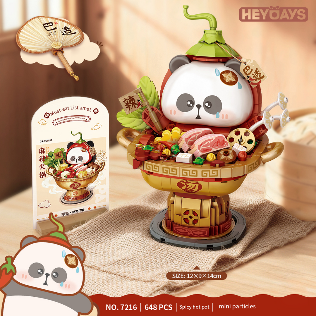 3D Kawaii Food Panda Mini Building Block Set, Gourmet Sichuan Hotpot & Claypot