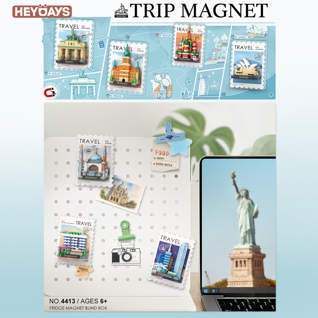 12x World Landmark Stamp Mini Building Block Fridge Magnet Set 3D Decor Gift