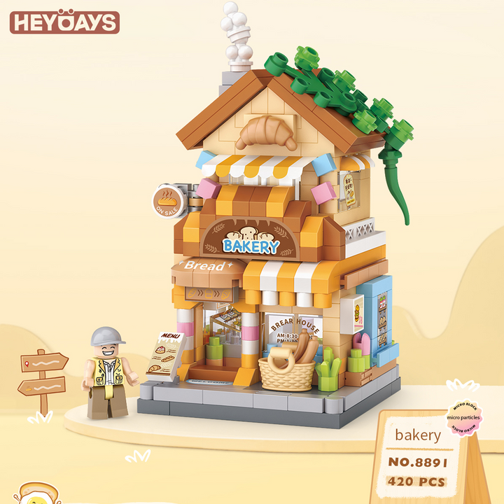 3D Street Mini View Building Block Set Cute Store Model Kit with Minifigure