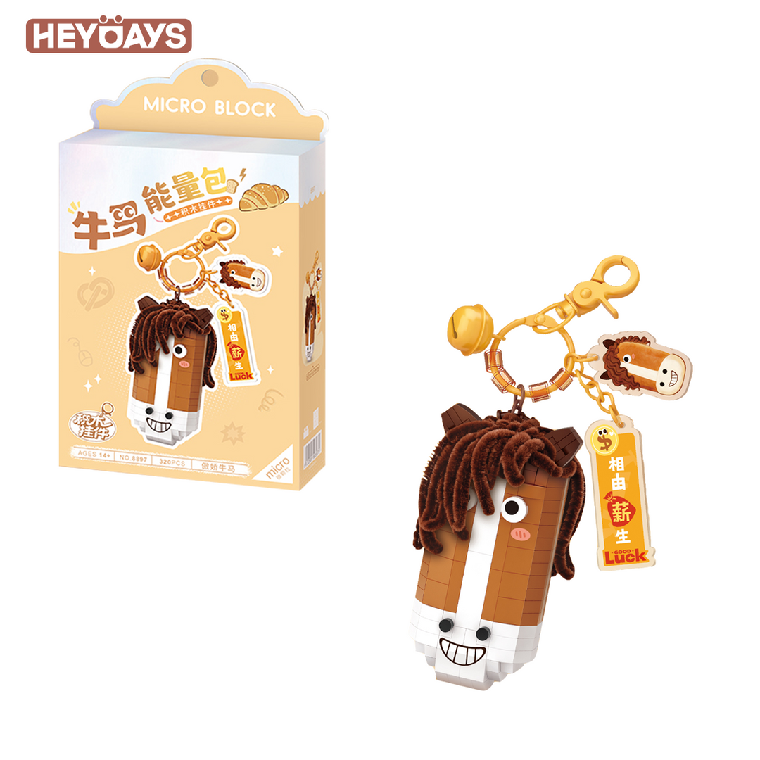 3D Funny Horse Micro Building Block Keychain Set, Cute Animal Brick Bag Charm