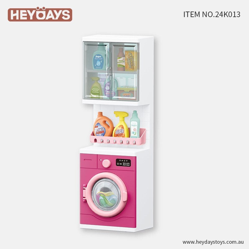 Pretend Play Toy Laundry Room Washing Machine w/ Accessories Playset Gift Kids