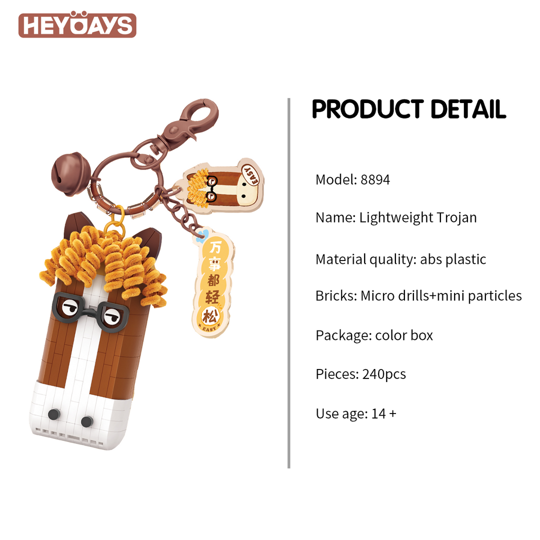 3D Funny Horse Micro Building Block Keychain Set, Cute Animal Brick Bag Charm