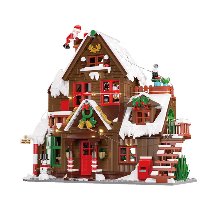 Light-Up Christmas Cabin Building Set with LED String Lights Interactive Blocks