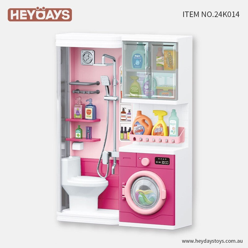 Pretend Play Toy Bathroom Shower Room Laundry Toilet Accessory Playset Gift Kids