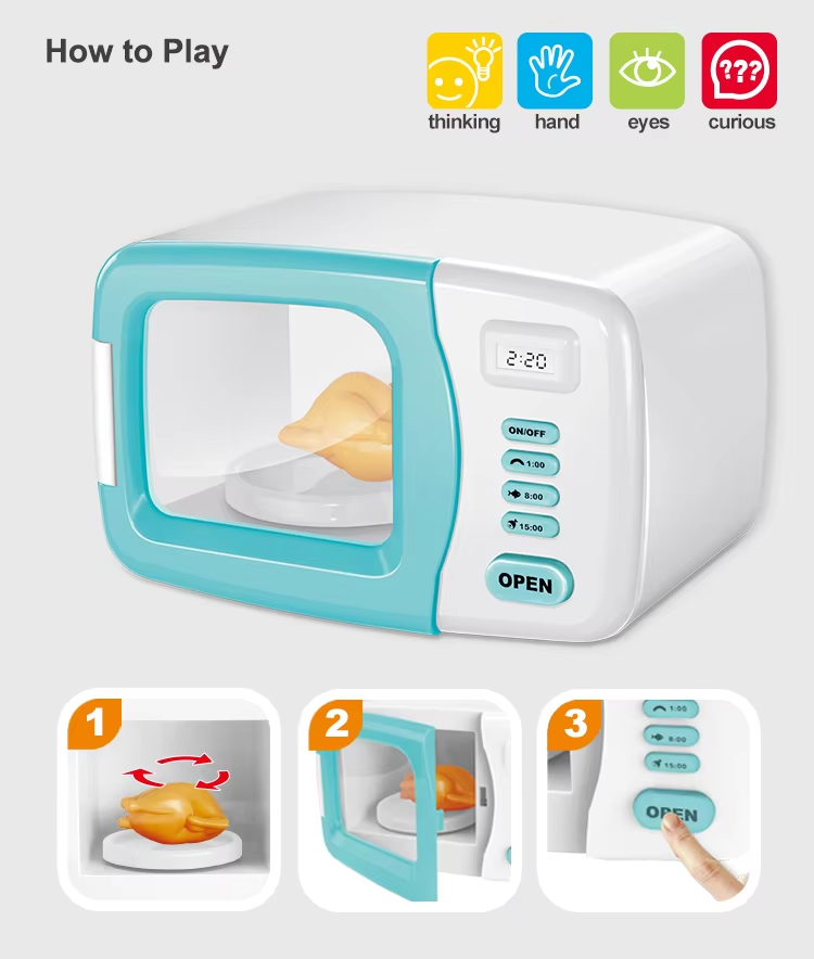 Kids Microwave Toy Kitchen Playset Pretend Play Kitchen Appliance with Rotating