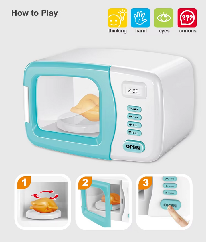 Kids Microwave Toy Kitchen Playset Pretend Play Kitchen Appliance with Rotating