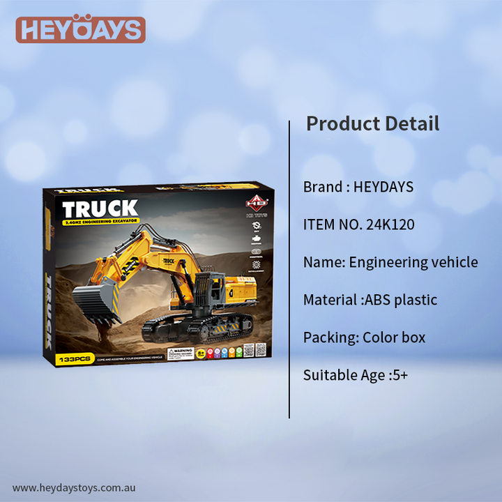 Remote Control Excavator Truck Construction Digger 2.4GHz RC DIY STEM Toy Kids