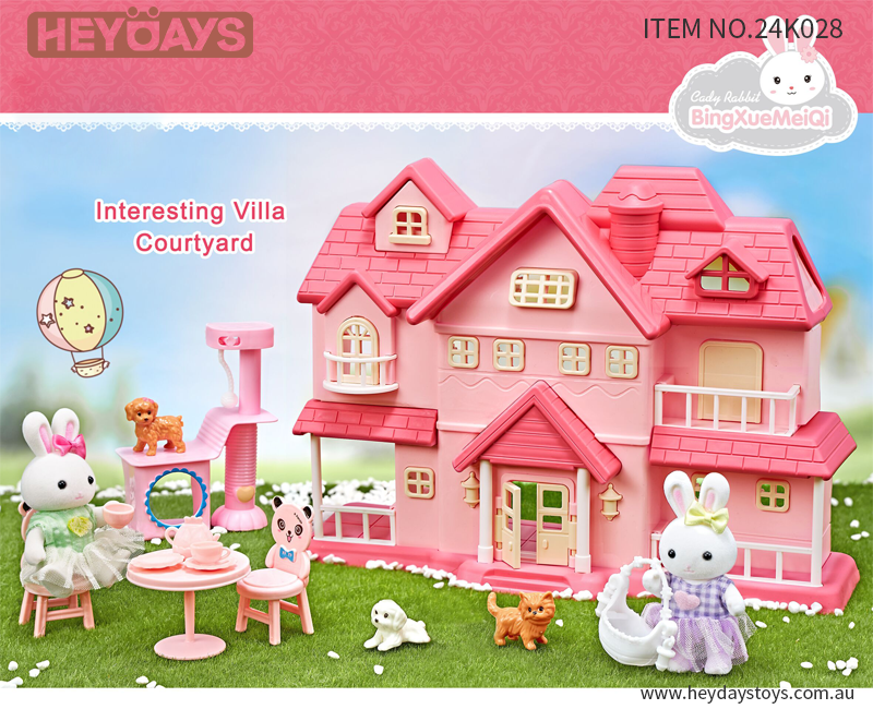 Kids Pretend Play Villa Courtyard Bunny Rabbit Pets and Accessories Toy Set Gift