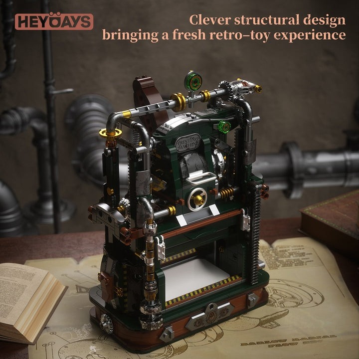 Mechanical Printing Press Building Block Kit Functional Movable Type Machine