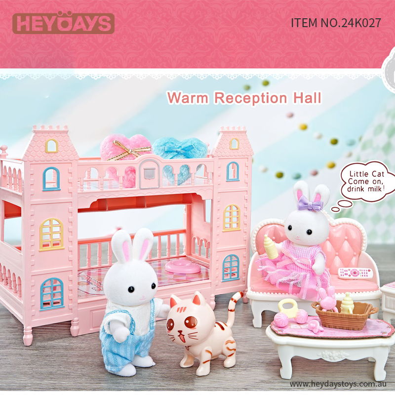Pretend Play House Living Room Bunny Rabbit w/ Kitty Cat Play Set Toy Gift Kids