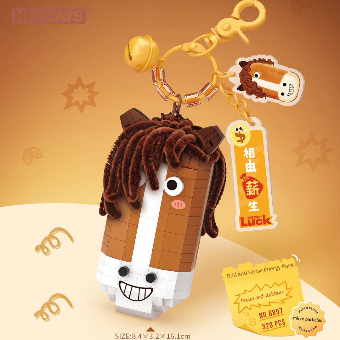 3D Funny Horse Micro Building Block Keychain Set, Cute Animal Brick Bag Charm