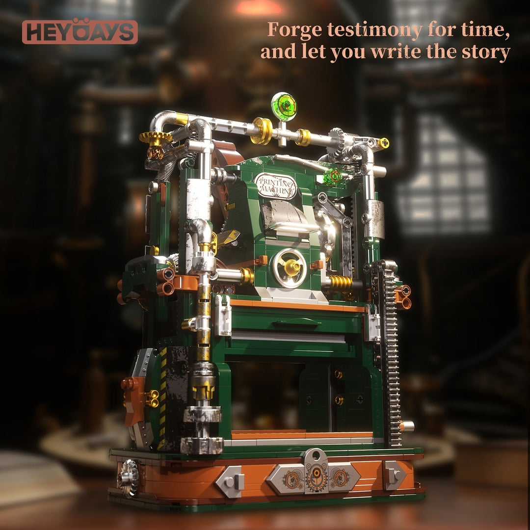 Mechanical Printing Press Building Block Kit Functional Movable Type Machine