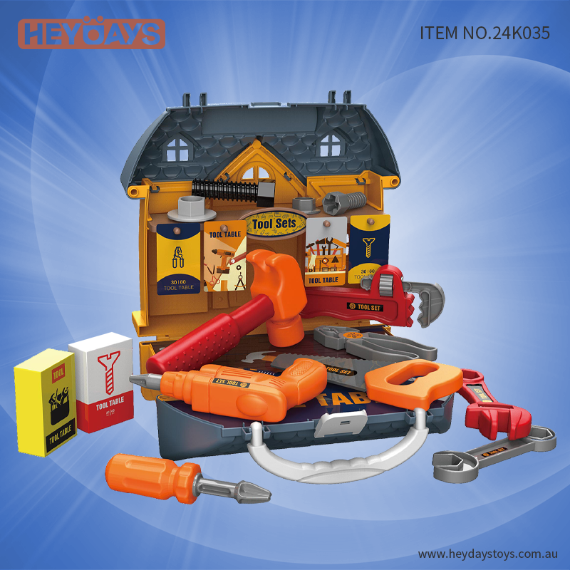 Pretend Play Tool Set Villa House Tool Box Toy w/ Tool Bench Table Gift Kids