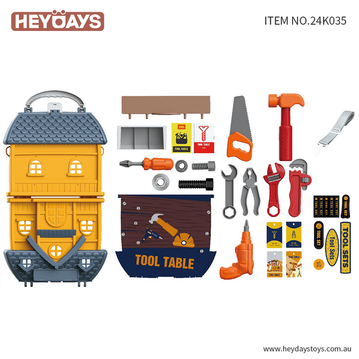 Pretend Play Tool Set Villa House Tool Box Toy w/ Tool Bench Table Gift Kids