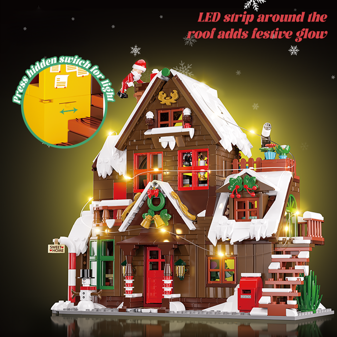 Light-Up Christmas Cabin Building Set with LED String Lights Interactive Blocks