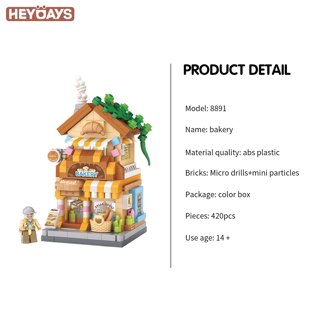 3D Street Mini View Building Block Set Cute Store Model Kit with Minifigure