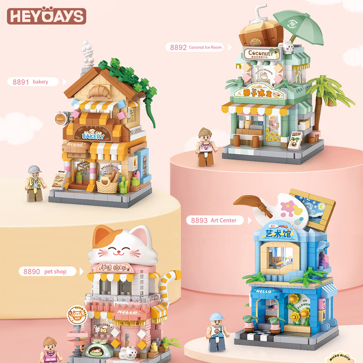 3D Street Mini View Building Block Set Cute Store Model Kit with Minifigure