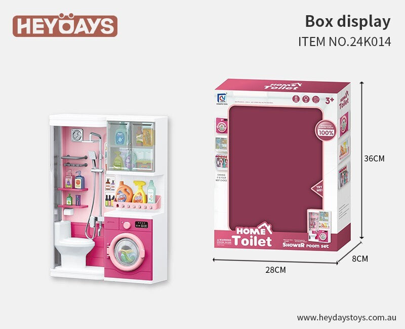 Pretend Play Toy Bathroom Shower Room Laundry Toilet Accessory Playset Gift Kids